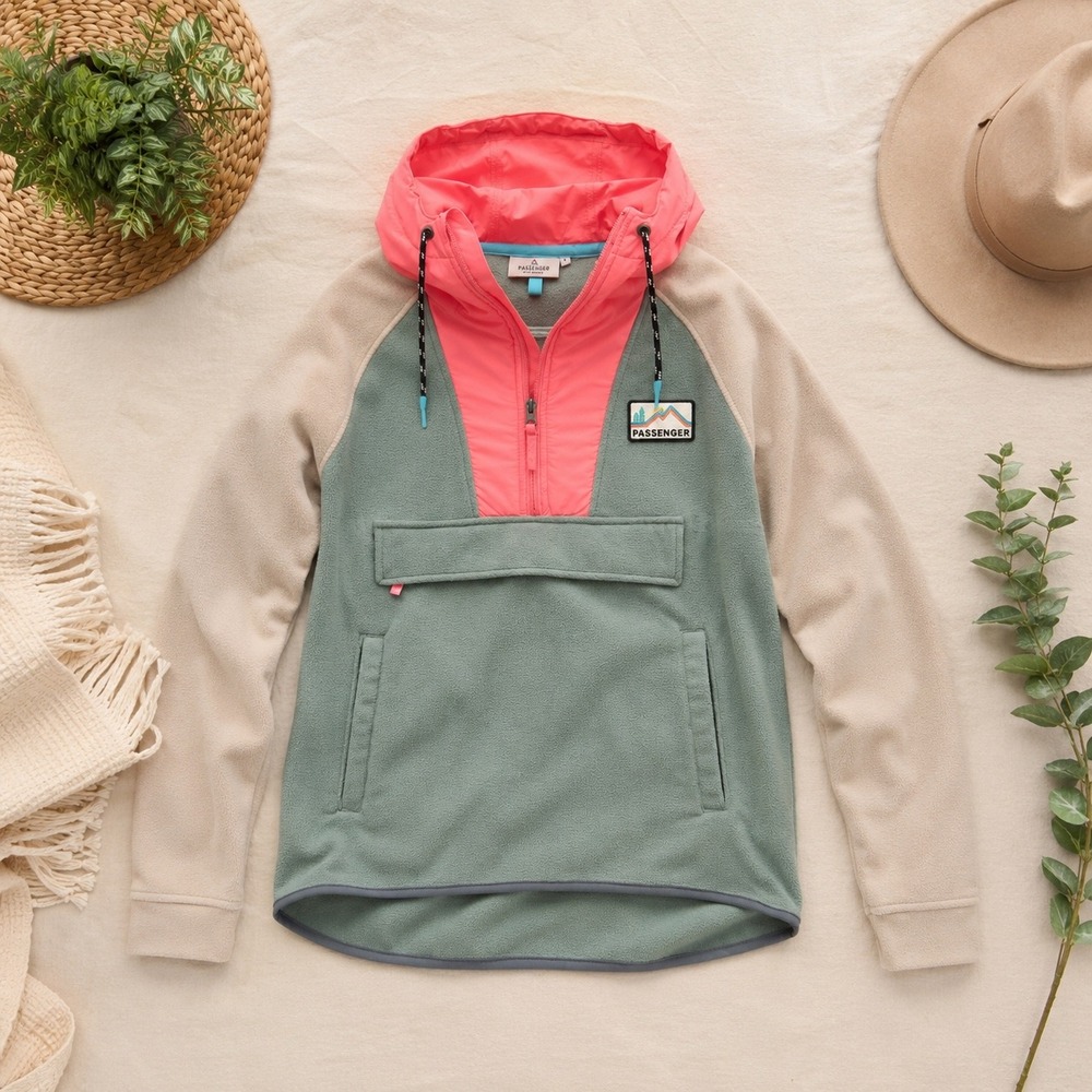 Passenger Made To Roam Women Fleece Anorak Colorblock Quarter Zip Hoodie Sage S